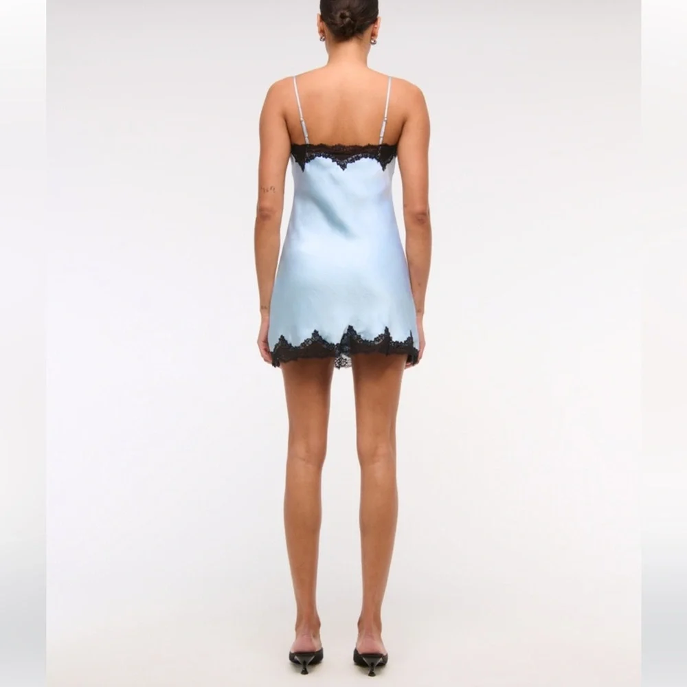 Abercrombie & Fitch Dark Brown Satin Black Lace Trim Slip Mini Dress NWT - Picture 9 of 12